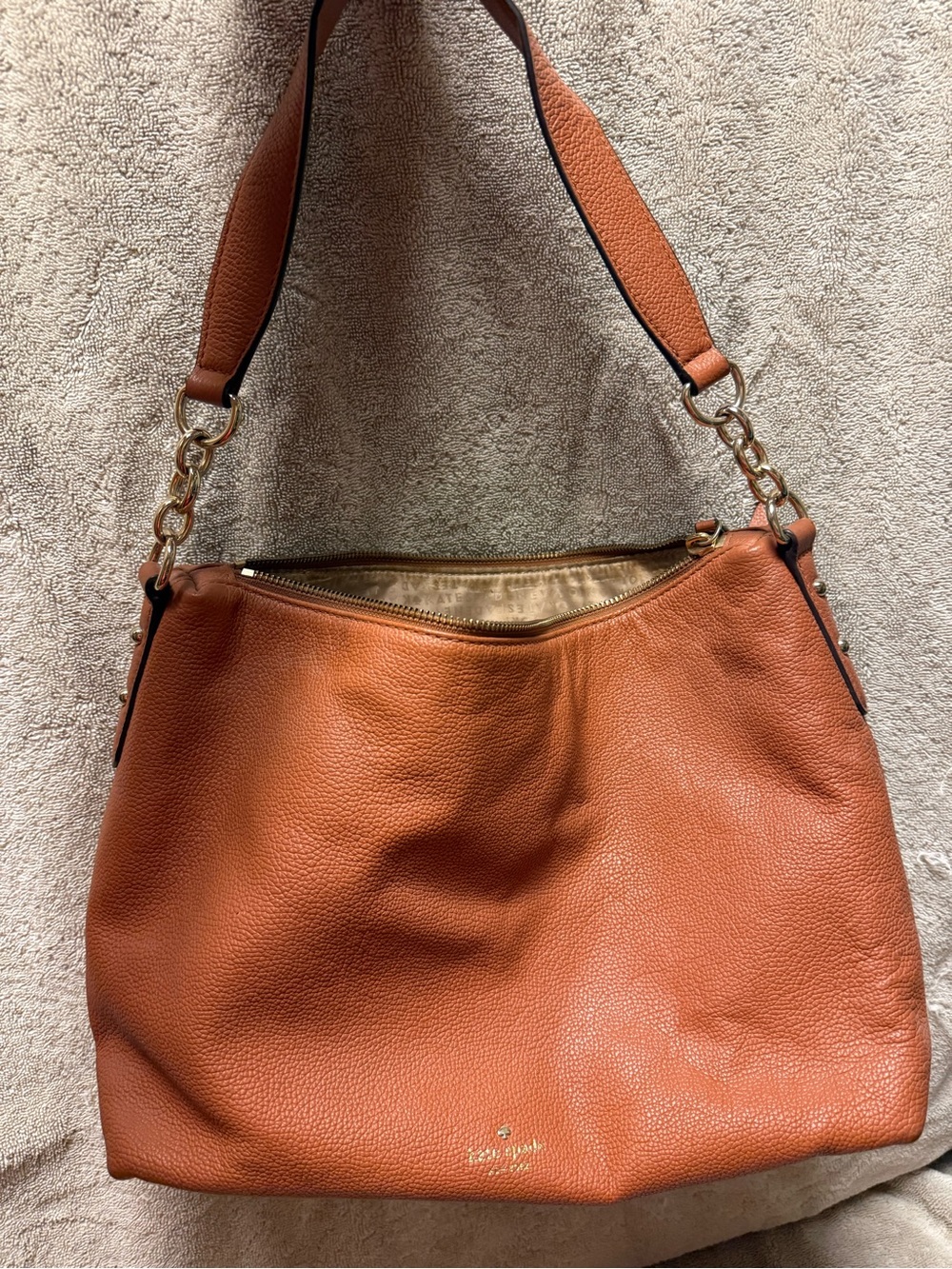 Kate Spade Tan/Brown Pebbled Leather Hobo Bag with Gold Hardware
